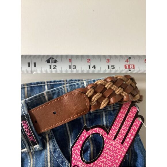 NEW Vintage Sasson 90’s Striped Denim Shorts with Belt - Picture 6 of 9